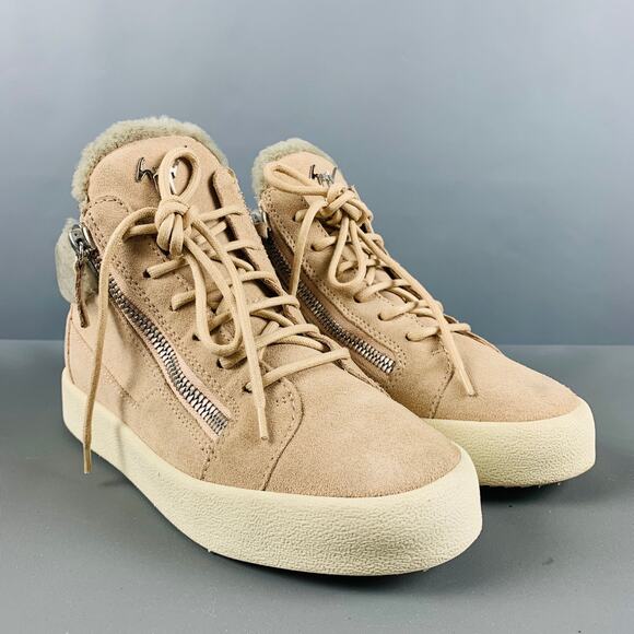 GIUSEPPE ZANOTTI Size 9.5 Pink Grey Suede Faux shearling High Top Sneakers - Picture 1 of 7
